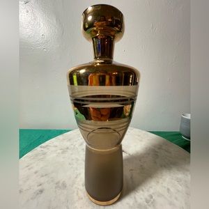 Vintage Bohemia Crystal Liquor Decanter - Smoky Gray and Gold Bands